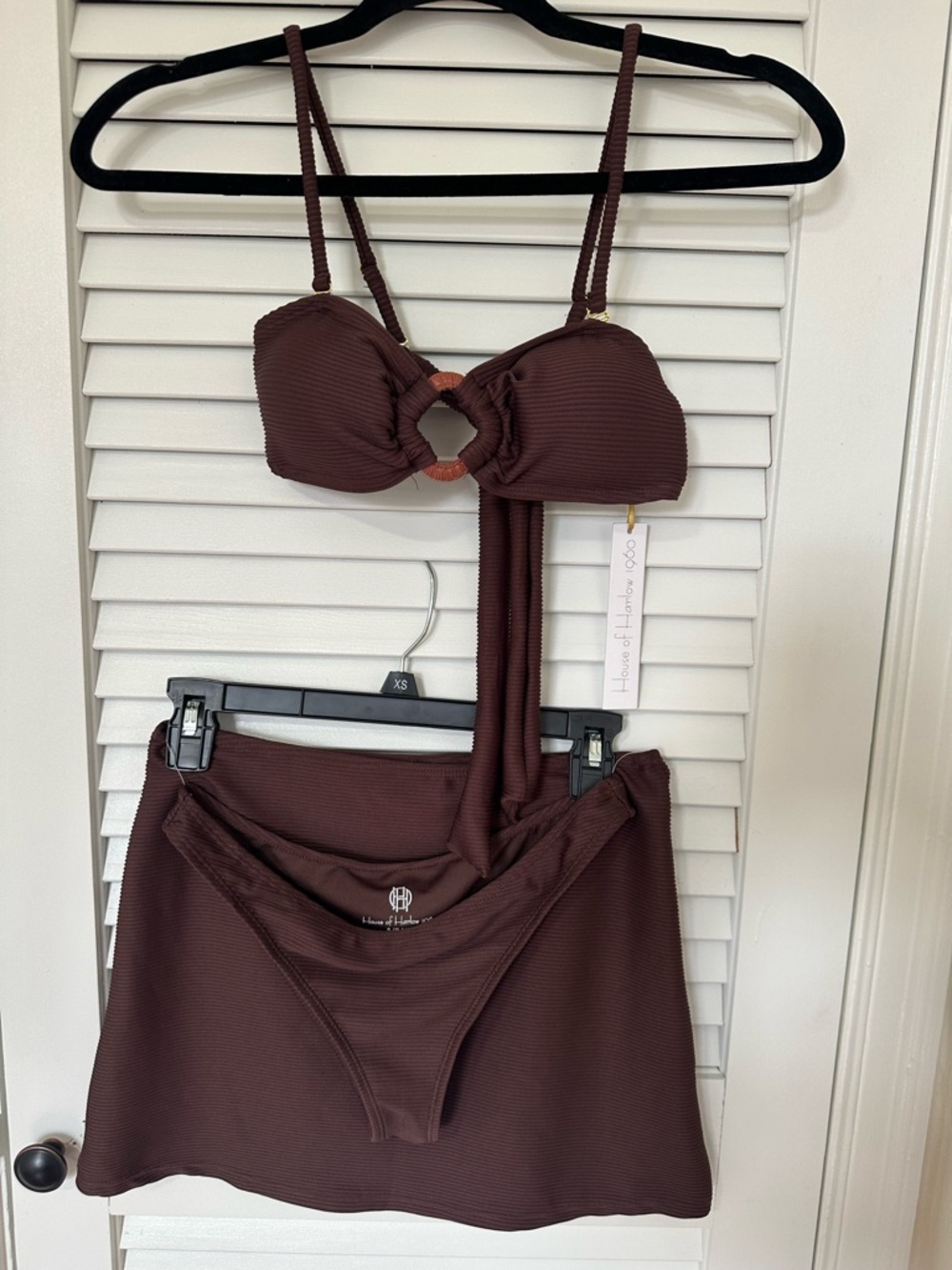 NWT House of Harlow 3 piece Swimsuit Bikini Set, Size Small, Chocolate Brown